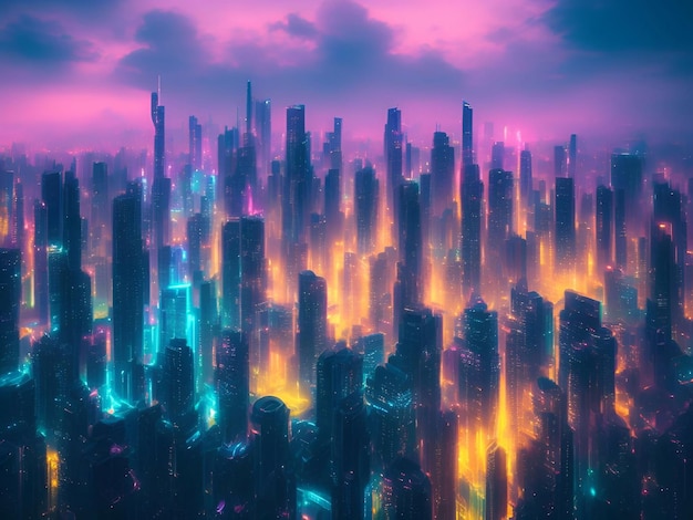 Foto sfondo astratto futuristico della città cyberpunk arte dell'illustrazione ai generativa cinematografica