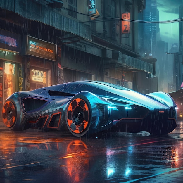 Futuristic Cyberpunk City with Super Exotic Car Concept Art Illustration