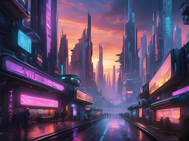 Futuristic Cyberpunk Cityscape Generative AI