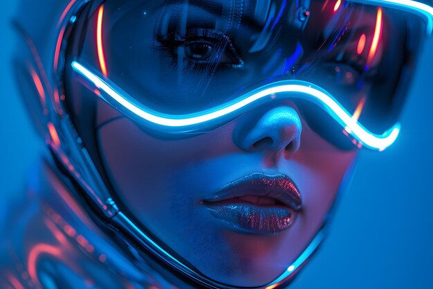 Futuristic Cyberpunk Female Portrait with Neon Lighting Design for ...