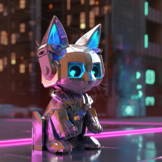 Futuristic cyberpunk holographic cat wearing headphones