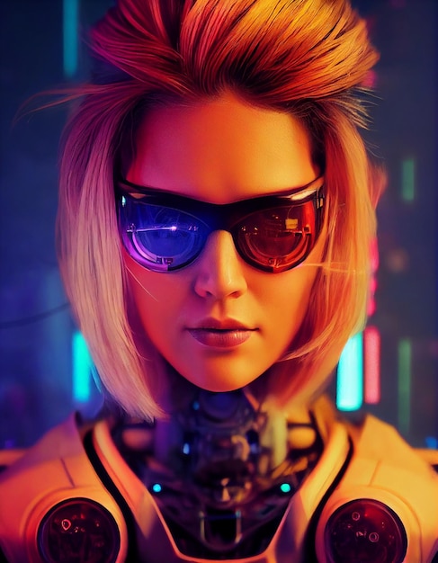 Futuristic Cyberpunk Human Robot Portrait