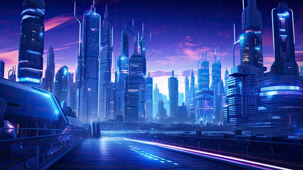 A futuristic cyberpunk inspired cityscape at night