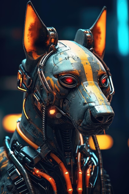 Futuristic cyberpunk robot dog generative ai