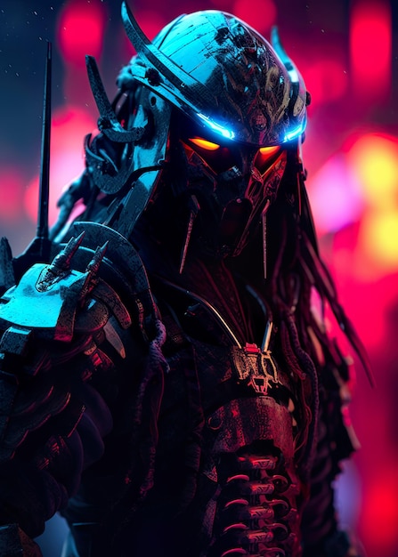 futuristic Cyberpunk samurai neon lights