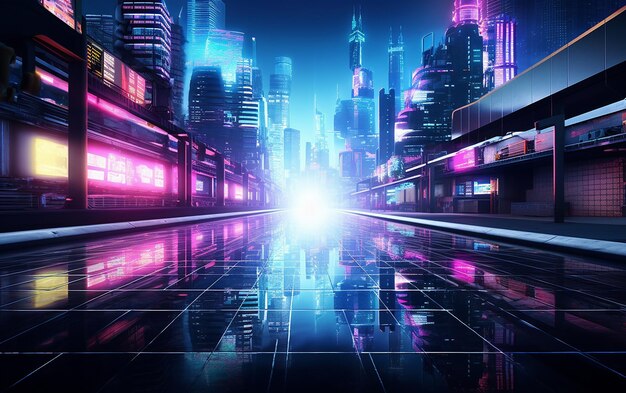 Futuristic cyberpunk wallpaper empty street with neon lights