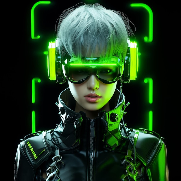 Futuristic Cyberpunk Woman in Virtual Reality Glasses Realistic 3D Model Cyborg Ai generated