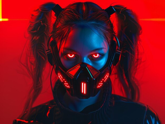 Futuristic Cyberpunk Woman with Glowing Mask