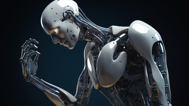 Футуристический киборг CloseUp Высоко детализированное роботизированное тело с сильным искусственным интеллектом