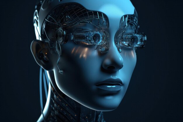 Futuristic Cyborg Face with Virtual Display Eyeglasses