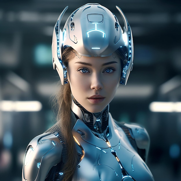 Futuristic cyborg girl with metal armor Generative AI