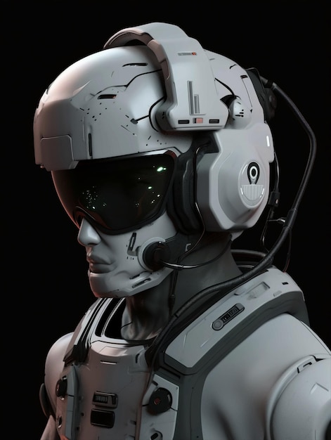 A futuristic Cyborg Robot with Headphones and VR Glasses