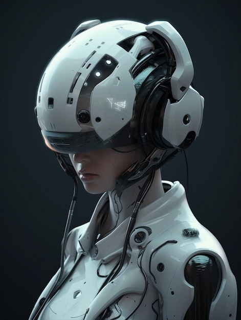 A futuristic Cyborg Robot with Headphones and VR Glasses