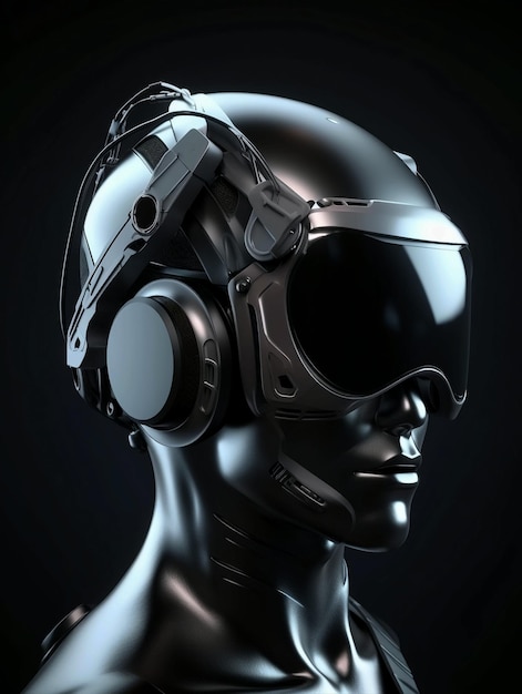 A futuristic Cyborg Robot with Headphones and VR Glasses