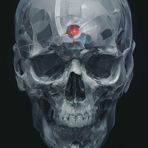 Futuristic Cyborg Skull with Red Eye Modern SciFi Concept Art