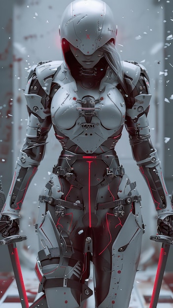 Foto donna soldato cyborg futuristico