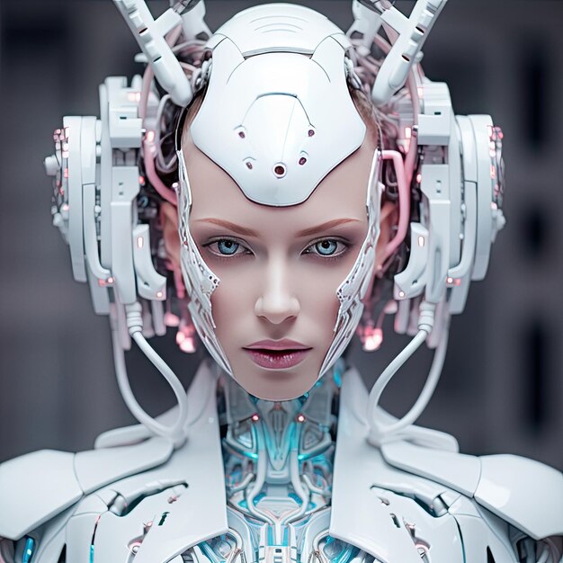 Futuristic cyborg woman portrait in style of cyberpunk ai generated