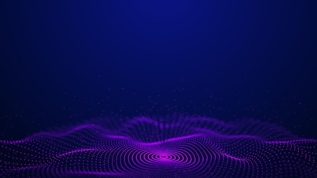 Futuristic dark background The wave effect of a web of purple dots Big data Illustration of technologies and artificial intelligence The effect of particle oscillation 3D rendering