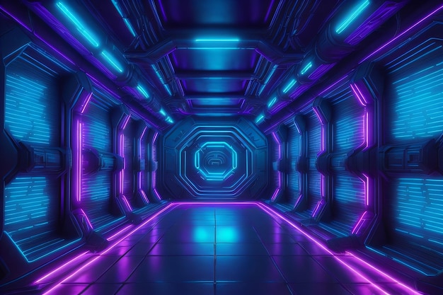 futuristic dark room with neon light background