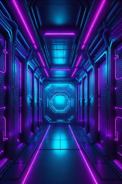 futuristic dark room with neon light background