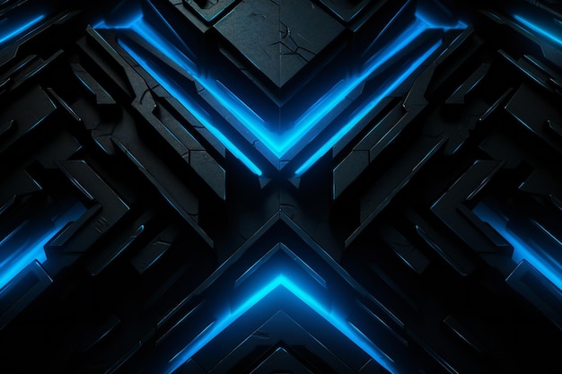 Futuristic dark technology design background with glowing blue light
