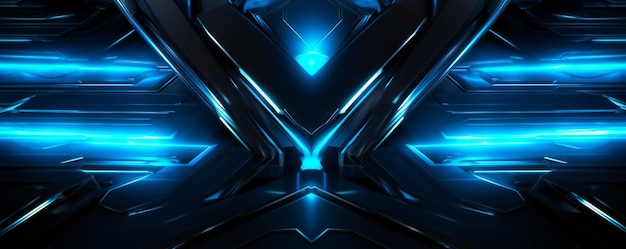 Futuristic dark technology design background with glowing blue light