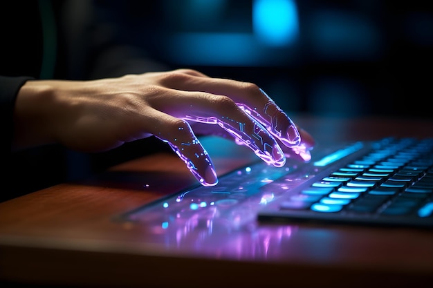 Futuristic Data Handling Hand Controlled Illuminated Hologram Effect