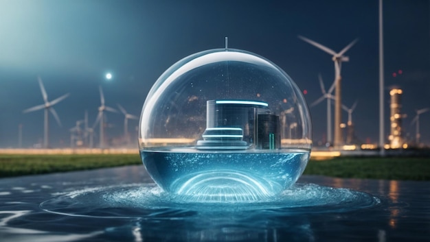 Foto un concetto di progettazione futuristica della protezione dei dati con concetti di energia rinnovabile e conservazione dell'acqua