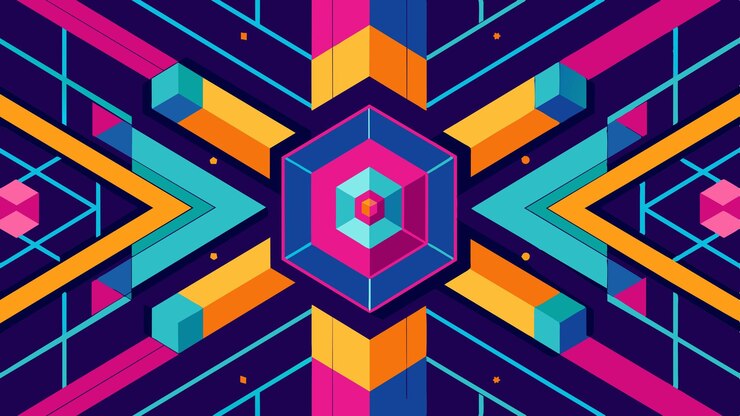 Photo futuristic design colorful digital art featuring vibrant colors geometric shapes and abstract patter