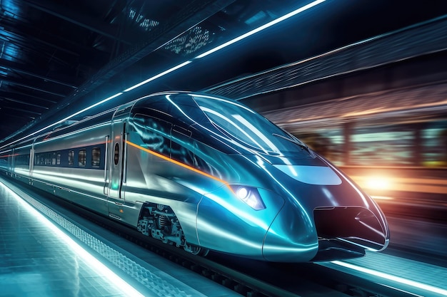 未来的なデザイン 高速列車の動き 極端なクローズアップ 生成 AI