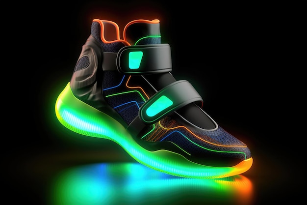 Futuristic design of sleek sports shoes adorned with a captivating neon glow