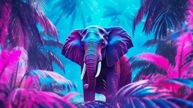 Futuristic design wild elephant in jungle wallpaper idea for interior or tech cover AI generated