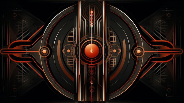 Futuristic design with orange and black lines on a black background