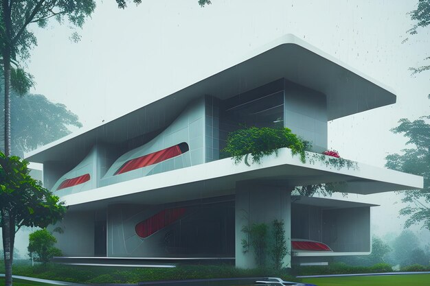 futuristic designed home rainy day generative ai