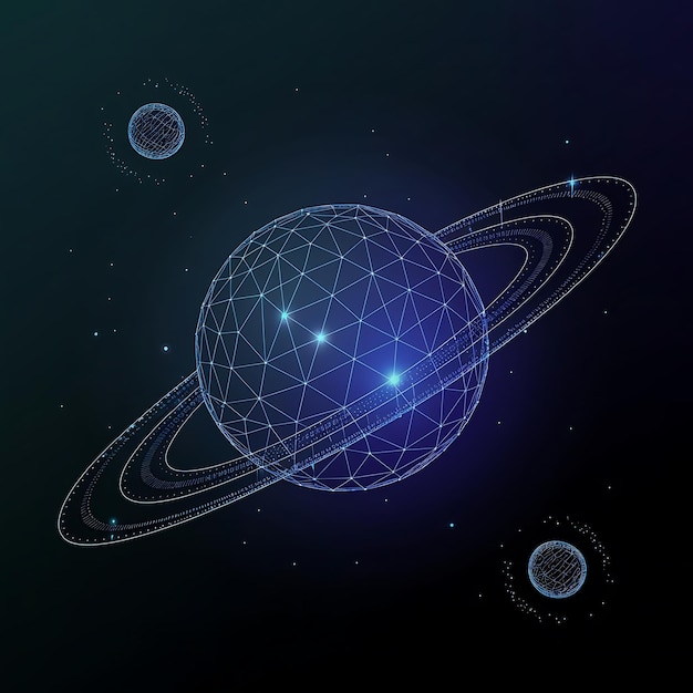 Futuristic Digital Art 3D Ringed Planet in a Cosmic SciFi Universe