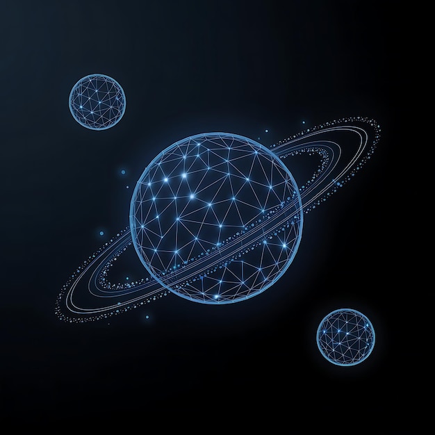 Futuristic Digital Art 3D Ringed Planet in a Cosmic SciFi Universe