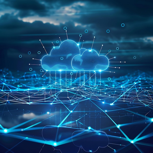 futuristic digital cloud hologram showing cloud computing and digital transformation