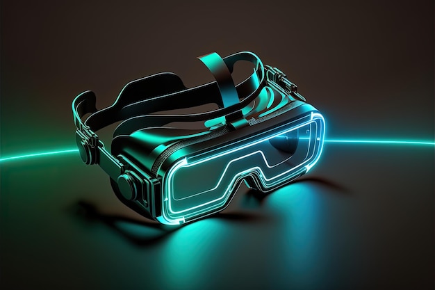 현실적인 네온 불빛, 배경을 가진 미래형 디지털 안경 삽화. 생성 AI
