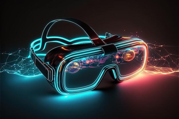 Futuristic digital eyeglasses illustration with realistic neon lights, background. Generative AI