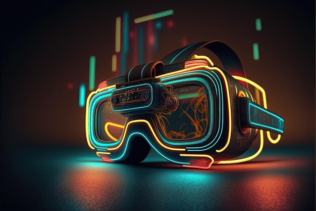 Futuristic digital eyeglasses illustration with realistic neon lights, background. Generative AI