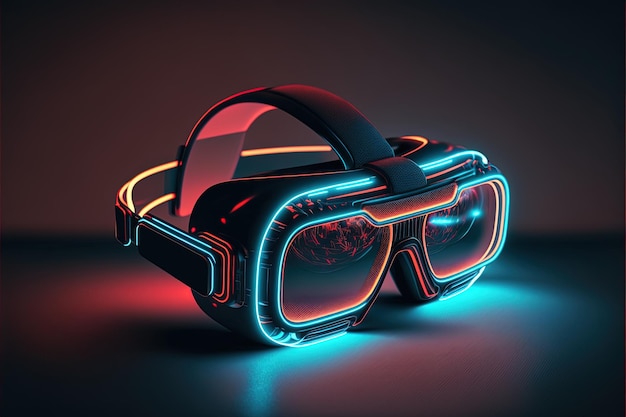 Futuristic digital eyeglasses illustration with realistic neon lights, background. Generative AI