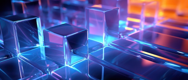 Futuristic digital network concept with glowing blue cubes