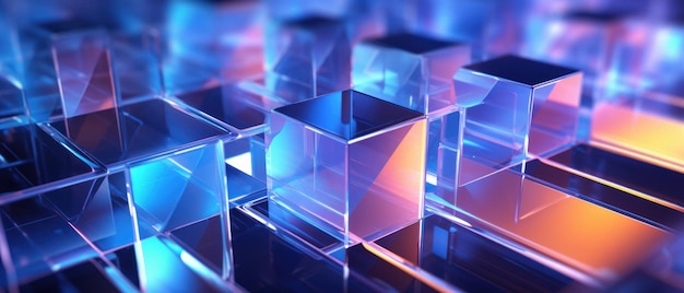 Futuristic digital network concept with glowing blue cubes