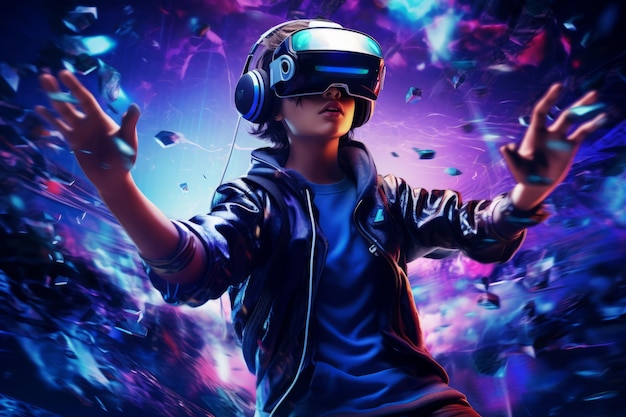 Futuristic digital technology boy in virtual reality glasses Beautiful illustration picture