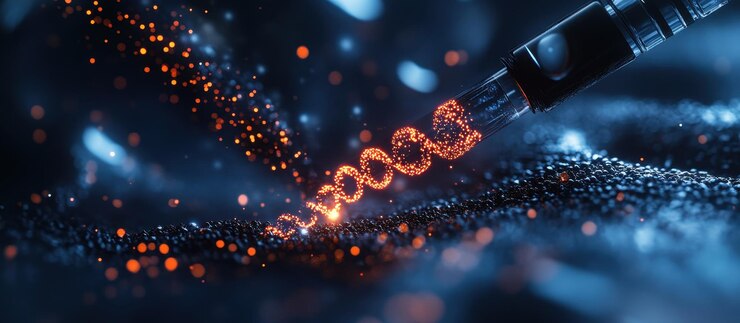 Photo futuristic digital visualization of data transfer with glowing particles and fiber optic cables in a hightech environment