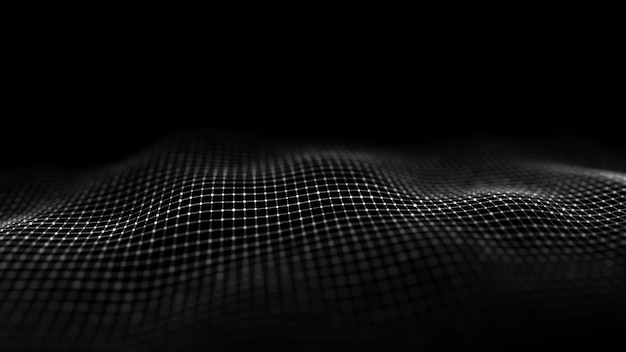 Futuristic digital wave Dark cyberspace Abstract wave with dots and line White moving particles on background 3d rendering