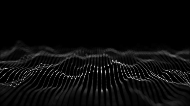 Photo futuristic digital wave dark cyberspace abstract wave with dots and line white moving particles on background 3d rendering