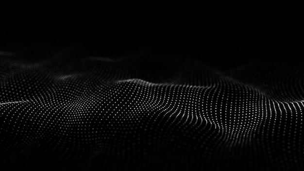 Futuristic digital wave Dark cyberspace Abstract wave with dots and line White moving particles on background 3d rendering