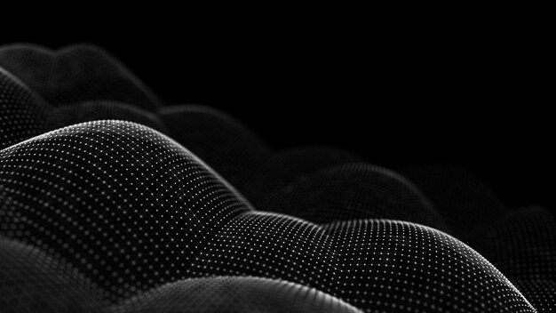 Futuristic digital wave Dark cyberspace Abstract wave with dots and line White moving particles on background 3d rendering