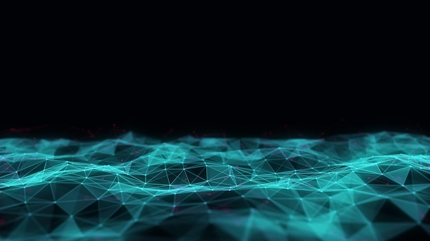 Foto ondata digitale futuristica ciberspazio oscuro ondata astratta con punti e linee